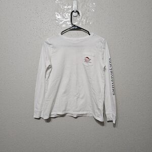 Vineyard Vines Youth Large Christmas Whale Long Sleeve Shirt White Holiday Tee